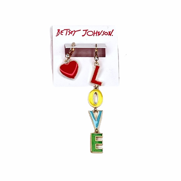 Betsey Johnson Love and Heart Mismatch Earrings - Picture 3 of 3